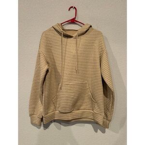 Women's‎ Size Small Casual Waffle Knit Hooded Sweatshirt Ribbed Soft Beige
